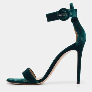 Pre Owned Gianvito Rossi Green Velvet Portofino  Ankle Strap Sandals Size 41