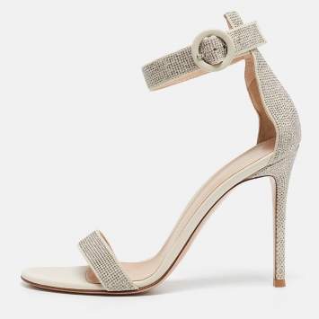Pre Owned Gianvito Rossi Off White Suede Embellished Portofino Ankle Cuff Sandals Size 40