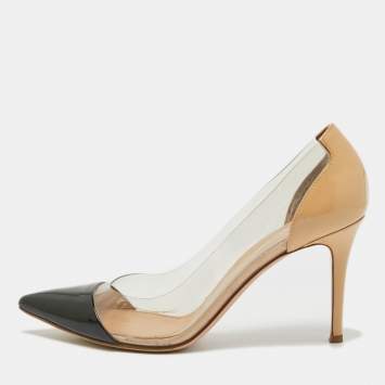 Pre Owned Gianvito Rossi Black/Beige Patent and PVC Plexi Pumps Size 40