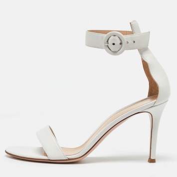 Pre Owned Gianvito Rossi White Leather Portofino Ankle Strap Sandals Size 38