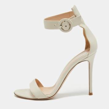 Pre Owned Gianvito Rossi White Leather Ankle Strap Sandals Size 38