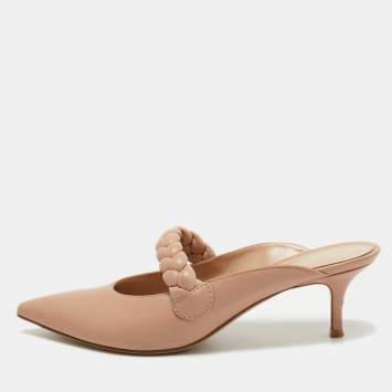 Pre Owned Gianvito Rossi Beige Leather Braided Pointed Toe Slide Sandals Size 39