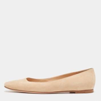 Pre Owned Gianvito Rossi Beige Suede Ballet Flats Size 37