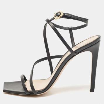 Pre Owned Gianvito Rossi Black Leather Ankle Strap Sandals Size 37