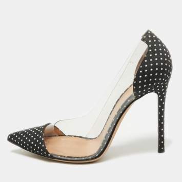 Pre Owned Gianvito Rossi Black/White Fabric and PVC  Plexi Pumps Size 38.5