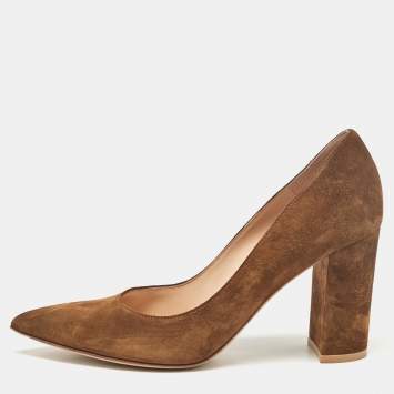 Pre Owned Gianvito Rossi Brown Suede Block Heel Pumps Size 37