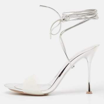 Pre Owned Gianvito Rossi Silver Leather and PVC Spice Sandals Size 41