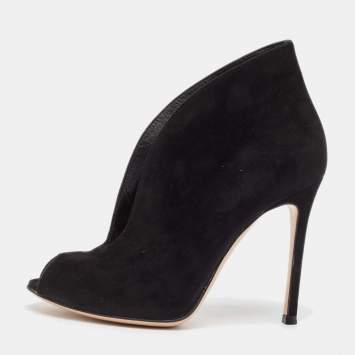 Pre Owned Gianvito Rossi Black Suede Vamp Booties Size 35