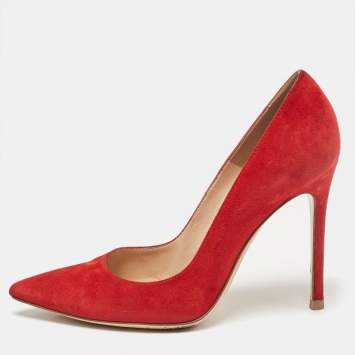 Pre Owned Gianvito Rossi Red Suede Pointed Toe Pumps Size 37