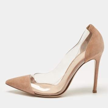 Pre Owned Gianvito Rossi Beige PVC and Suede Plexi Pumps Size 35.5