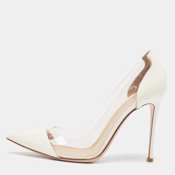 Pre Owned Gianvito Rossi Off White Patent Leather and PVC Plexi Pumps Size 40