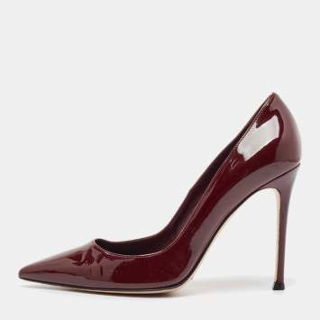 Pre Owned Gianvito Rossi Burgundy Patent Leather Pumps Size 37.5