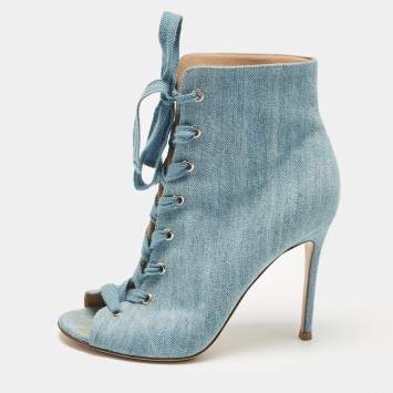 Pre Owned Gianvito Rossi Blue Denim Marie Ankle Boots Size 38