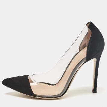 Pre Owned Gianvito Rossi Black Suede and PVC Plexi Pumps Size 35