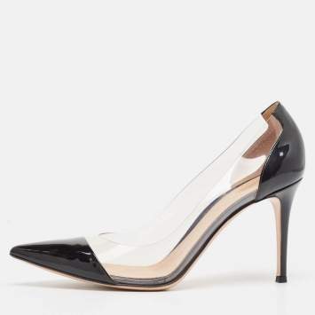 Pre Owned Gianvito Rossi Black Patent Leather and PVC Plexi Pumps Size 41