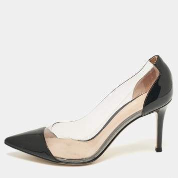 Pre Owned Gianvito Rossi Black Patent Leather and PVC Plexi Pumps 37.5