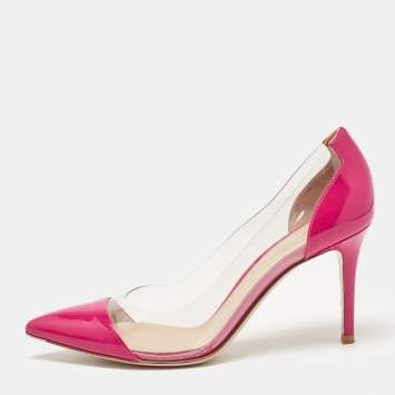 Pre Owned Gianvito Rossi Pink Patent Leather and PVC Plexi Pumps Size 37.5