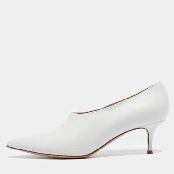 Pre Owned Gianvito Rossi White Leather Pointed Toe Pumps Size 38.5