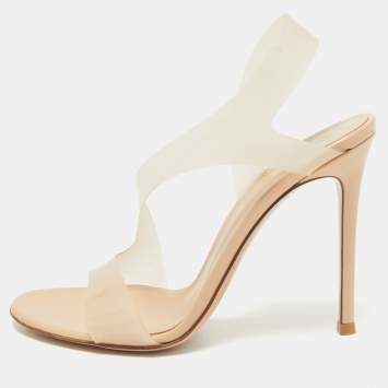 Pre Owned Gianvito Rossi Beige PVC Metropolis Slingback Sandals Size 38