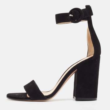 Pre Owned Gianvito Rossi Black Suede Versilia Sandals Size 34.5