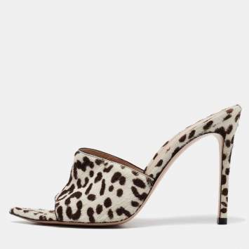 Pre Owned Gianvito Rossi White/Brown Leopard Print Calf Hair Elle Sandals Size 37