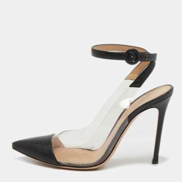 Pre Owned Gianvito Rossi Black Leather and PVC Anise Pumps Size 40.5