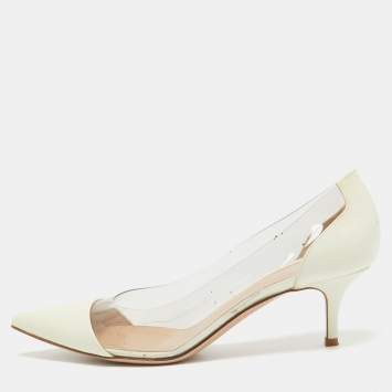 Pre Owned Gianvito Rossi Off White Patent Leather and PVC Plexi Pumps Size 38.5
