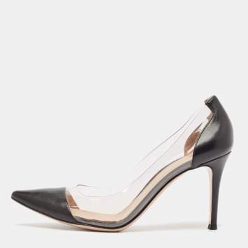 Pre Owned Gianvito Rossi Black Leather and PVC Plexi Pumps Size 38.5