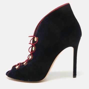 Pre Owned Gianvito Rossi Navy Blue Velvet Miral Booties Size 38