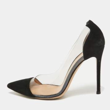 Pre Owned Gianvito Rossi Black PVC and Suede Pointed Toe Plexi Pumps Size 37