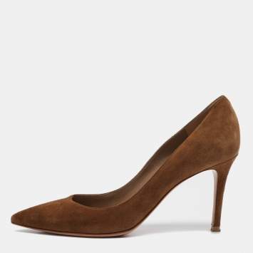 Pre Owned Gianvito Rossi Brown Suede Pointed Toe Pumps Size 38.5