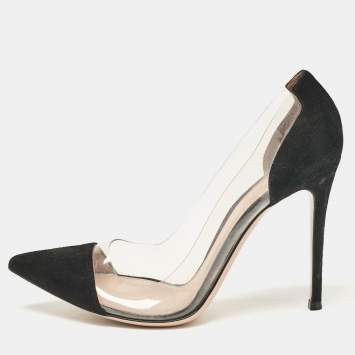Pre Owned Gianvito Rossi Black PVC and Suede Plexi Pumps Size 39.5