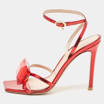 Pre Owned Gianvito Rossi Metallic Red Leather Jaipur Sandals Size 35.5