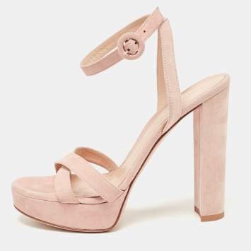 Pre Owned Gianvito Rossi Powder Pink Suede Ankle Strap Platform Sandals Size 37.5