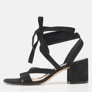 Pre Owned Gianvito Rossi Black Suede Janis Ankle Wrap Sandals Size 37.5