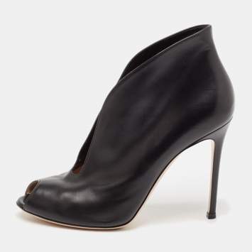 Pre Owned Gianvito Rossi Black Leather Vamp Booties Size 41