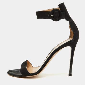 Pre Owned Gianvito Rossi Black Suede Portofino Ankle Strap Sandals Size 39
