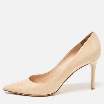 Pre Owned Gianvito Rossi Beige Patent Leather Plexi Pumps Size 42