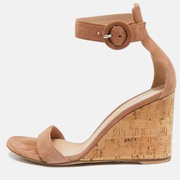 Pre Owned Gianvito Rossi Brown Suede Portofino Wedge Sandals Size 36