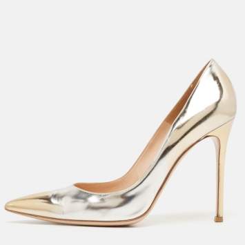 Pre Owned Gianvito Rossi Gold/Silver Leather Pointed Toe Pumps Size 42