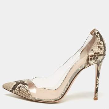 Pre Owned Gianvito Rossi Beige PVC and Python Leather Plexi Pumps Size 40