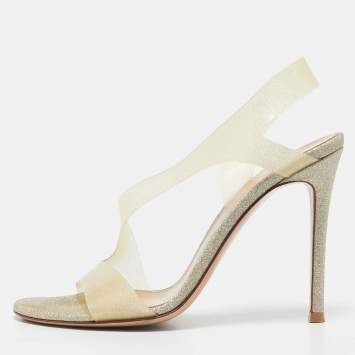 Pre Owned Gianvito Rossi Gold Glitter PVC Metropolis Slingback Sandals Size 37