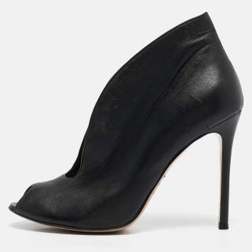 Pre Owned Gianvito Rossi Black Leather Vamp Peep Toe Booties Size 38