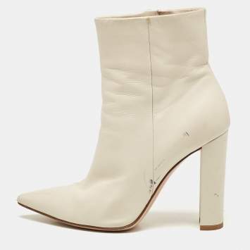 Pre Owned Gianvito Rossi Cream Leather Lyell Ankle Length Boots Size 39