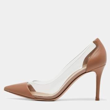 Pre Owned Gianvito Rossi Beige Leather and PVC Plexi Pumps Size 36.5