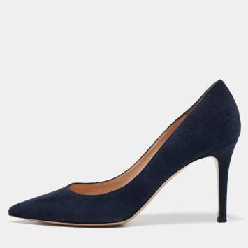 Pre Owned Gianvito Rossi Navy Blue Suede Gianvito 85 Pumps Size 38