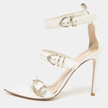 Pre Owned Gianvito Rossi White Leather Belted Ankle-Strap Sandals Size 39
