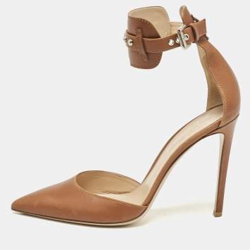 Pre Owned Gianvito Rossi Brown Leather Studded Ankle Cuff Pumps Size 40