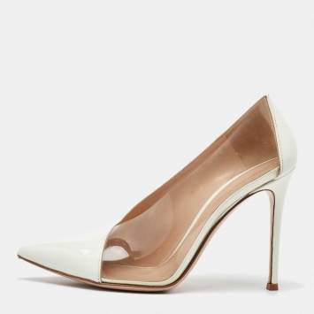 Pre Owned Gianvito Rossi White Patent Leather and PVC Deela Pointed Toe Pumps Size 39