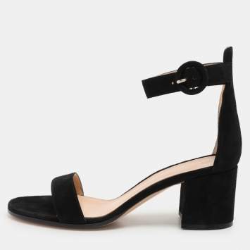 Pre Owned Gianvito Rossi Black Suede Versilia Sandals Size 38.5